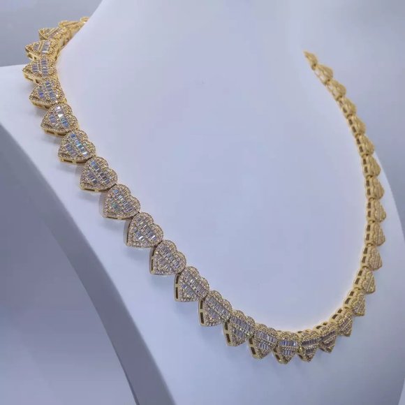 925 Real Silver VVS Heart Baguette Teennis Chain - Picture 5 of 7